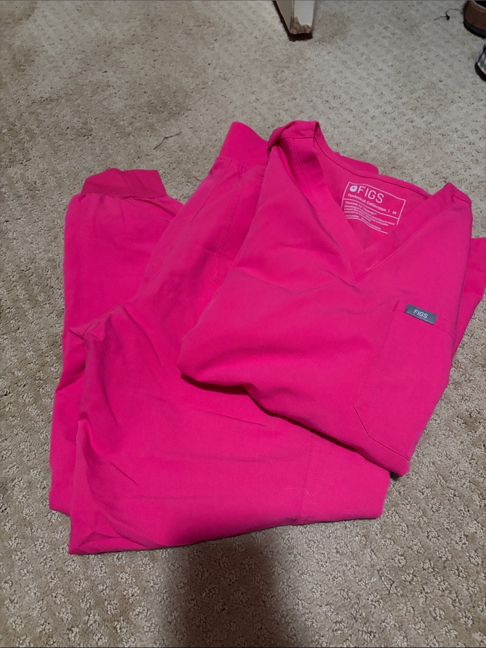 Figs Women's Scrub Set in Hot Pink - V-Neck Top & Drawstring Pants